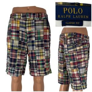 Polo Ralph Lauren Mens 36 Shorts Multicolor Patchwork Madras Bermuda Classic EUC